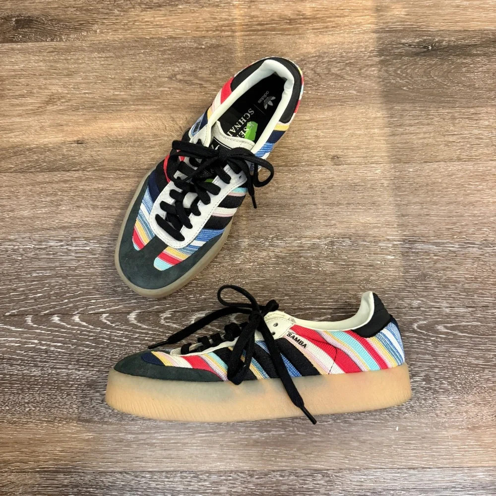 Adidas x Kesenia Schnaider Sambae Black Multicolor Gum Striped Casual Sneakers - Picture 1 of 6